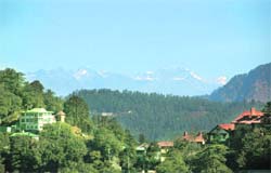 A view of snow-covered mountains seen from Shimla
