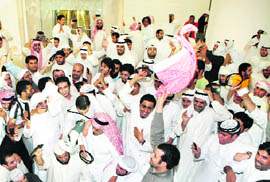 People demonstrate at Kuwaits National Assembly in Kuwait City on Wednesday.  AFP