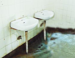 Washbasins in the Jallianwala Bagh Memorial Civil Hospital without taps