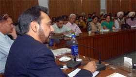 Principal secretary, education, Hussan Lal, talking to the government teachers in Bathinda on Friday.