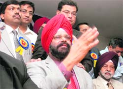 Dr JS Dhaliwal, president of the Punjab Unaided Technical Institutions Association during a press conference in Industrial Area, Phase VIII, Mohali