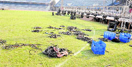 Wires and electronic goods lying in the circle where the Kabbadi final will be played on November 20 in Ludhiana.