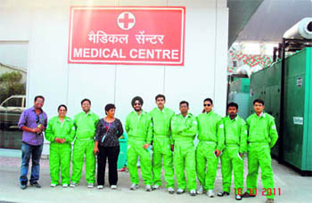 As part of a medical team from Mohali, Karan Sandhu (centre) took part in mock drills, dressed in bright green jumpers, and rode in white Scorpios alongside the F1 track, in recovery lanes, preparing for an emergency during the race