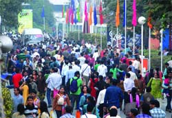 A large crowd turned up at the trade fair on Saturday, the day it opened for public in New Delhi
