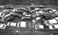 A highway pileup is seen near Gronau, Germany, on Saturday