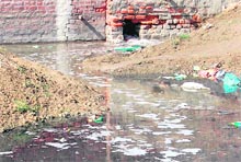 Untreated effluents from factories being discharged into a drain in Amritsar