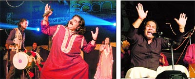 Arif Lohar and Rizwan Muazzam Qawwal perfom at the Amritsar-Lahore Festival in Amritsar