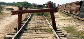 The barrier on the Golden rail track from Ludhiana to Karachi, lying closed since the partition of the country, near Fazilka.