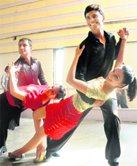 Participants shake a leg during the DanceSport Championship in Chandigarh on Sunday.