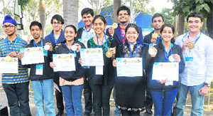 Students in a jubilant mood at the PEC University of Technology in Chandigarh on Sunday.