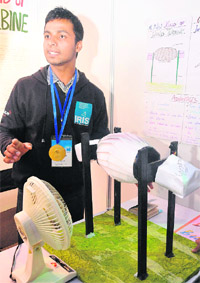 Ravi Raja, a student of Kendriya Vidyalaya, Delhi, with his project at the PEC University of Technology in Chandigarh. 