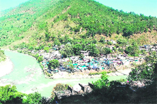 An aerial view of Jauljibi town on the Indo-Nepal border in Pithoragarh district. 