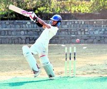 A batsman in action in a match in the Senior Council Cricket Tournament played at St Josephs Academy in Dehradun on Sunday