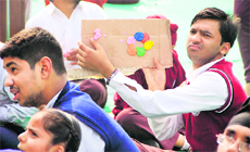 Children take part in Badhte Kadam, a programme organised at Gymkhana Club in Jalandhar on Sunday.