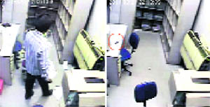 An outsourcing agent goes to collect cheques in person to the Clearing House in the evening; and (right) a rat roams freely on a computer table where cheques are kept in the Clearing House in Ludhiana.