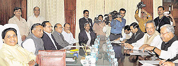 UP Chief Minister Mayawati attends an all-party meeting on Sunday ahead of the Assembly session.