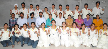 Students of the Baba Farid Senior Secondary School with their medals. 