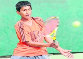 A player in action during the CLTA-AITA Championship at Sector 10 in Chandigarh, on Monday