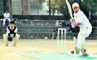 A batsman in action in a match in the Inter-council Schools Senior Boys Cricket Tournament played at St Josephs Academy in Dehradun