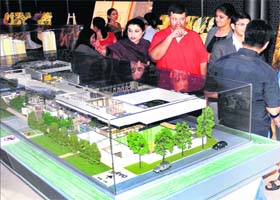 A view of an exhibition of art and architecture organised at IREO sales gallery in Gurgaon