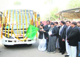 Sneh Prashar, District and Sessions Judge-cum-chairperson of the District Legal Services Authority, flags off a legal awareness mobile van in Rewari