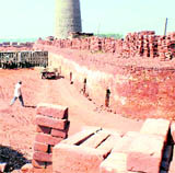 A view of a brick kiln in Rajpura.