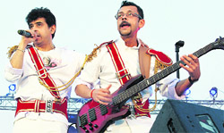 Palash Sen of the band Euphoria performs during the Tech-fest Gyanmanthan at LPU.