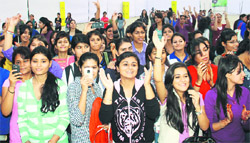 Students enjoy the performance of the Euphoria band during the Gyanmanthan tech-fest at LPU in Phagwara