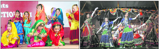 Tiny tots of Jesus Sacred Heart Convent School perform; and (right) students of BVM Senior Secondary School present a dance during the annual function celebrations in Ludhiana on Monday. Tribune photographs