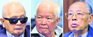 (From left): Former Khmer Rouge second-in-command Nuon Chea, former President Khieu Samphan and former foreign minister Ieng Sary attend their trial.