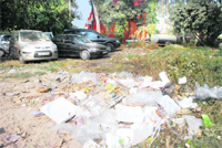 Garbage dumped beside a residential block at Sector 28 in Chandigarh.