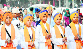 A nagar kirtan procession being taken out to mark Guru Teg Bahadur’s martyrdom day in Chandigarh on Tuesday.