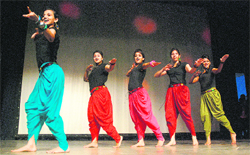 Students of MCM DAV College perform at Khoobsurat fest in Chandigarh on Tuesday.
