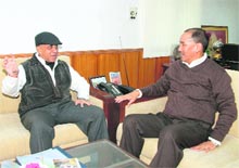 Desh Deepak Verma (left), Director-General of the Sports Authority of India, with Chief Secretary Subhash Kumar