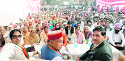 Chief Minister PK Dhumal at a rally in Nalagarh on Tuesday