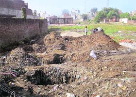 Construction work goes unchecked on the disputed land at Tikhowal Mohalla in Mukerian