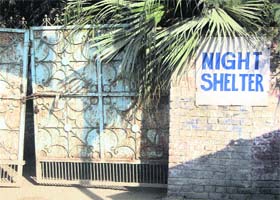 The locked gate of the night sheter at Jagraon