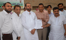 Congress MLA from Bathinda Harminder Singh Jassi along with other party leaders after a press conference in Bathinda on Wednesday