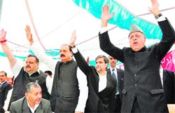 Union Minister Farooq Abdullah at a public meeting in Rajouri on Wednesday