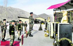 The wreath-laying ceremony being conducted at Kargil War Memorial on Wednesday