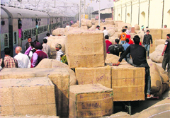 Consignments bound for other states await clearance at the railways parcel office in Ludhiana.
