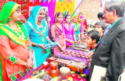 The exhibition of articles displaying rich cultural heritage of Punjab on the GND University campus in Amritsar on Thursday
