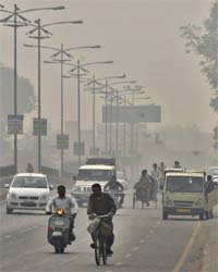 A haze enveloped the city on Thursday