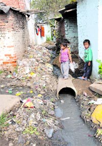 An open sewer at Colony Number 4