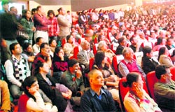 Due to paucity of space fans stand and watch ghazal maestro Ghulam Ali perform at Tagore theatre, Sector 18, Chandigarh, on Thursday