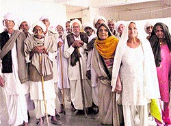 Elderly pensioners stage protest outside the office of Deputy Commissioner in Kaithal