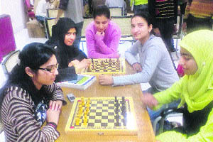Students participate in a chess competition organised by the Directorate of Physical Education and Sports of Baba Gulam Shah Badshah Badshah University in Rajouri on Thursday. 