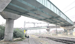 The Domoria ROB in Jalandhar where pre-fabricated structures for the span have been laid