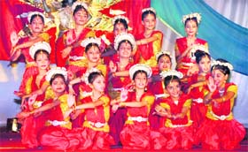 Students perform a dance during the annual function of BVM School in Ludhiana on Thursday