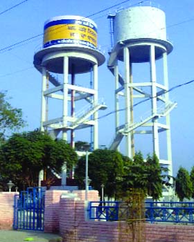A water tank in Badal village carrying political messages